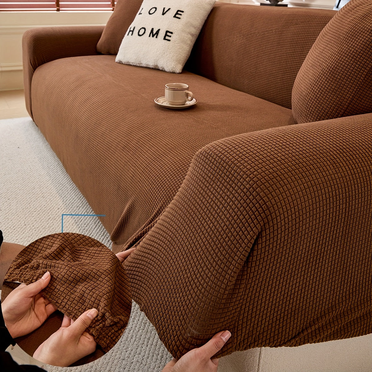 Housse de canapé épaisse extensible en polaire jacquard, visuel produit