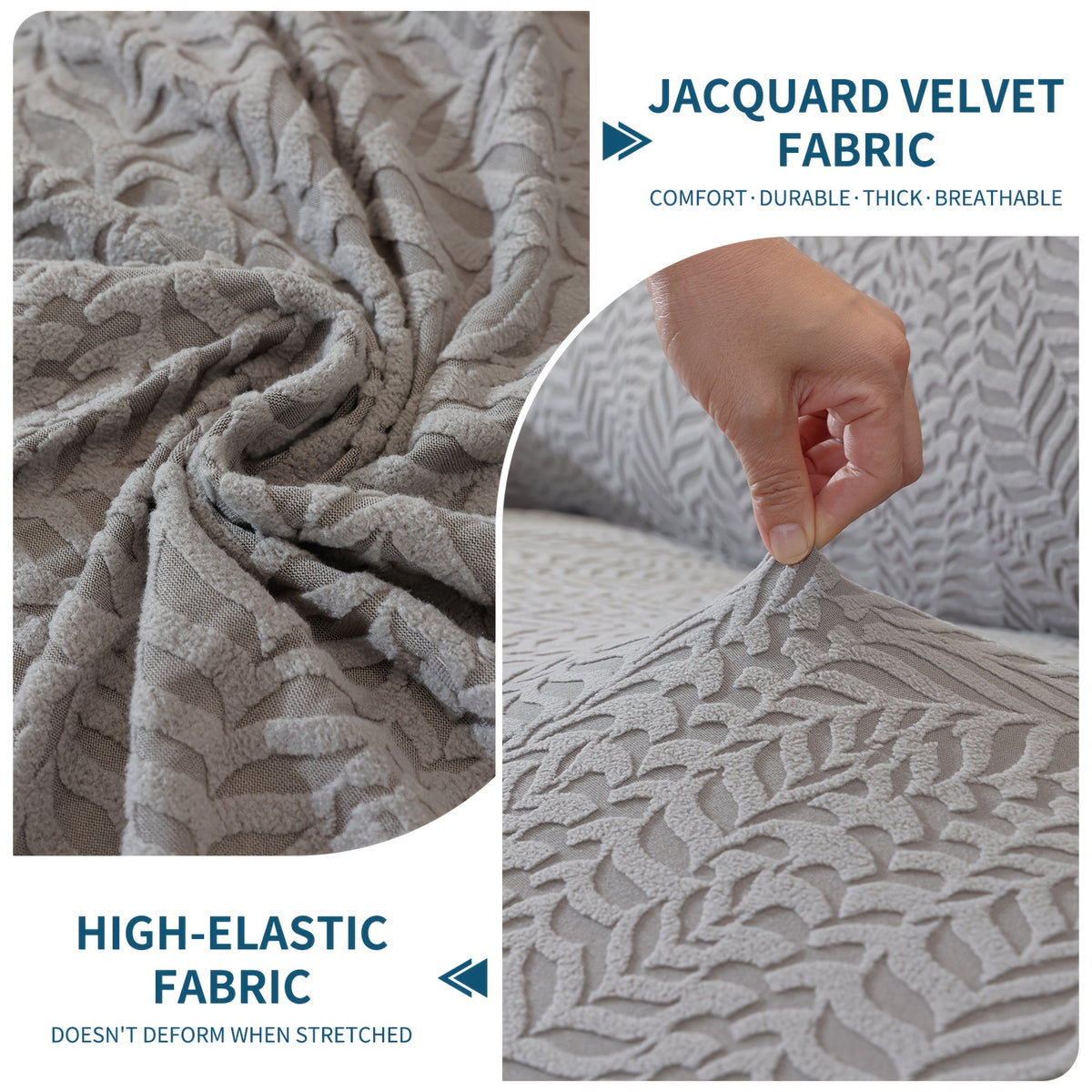 Housse de canapé extensible en polaire jacquard à rayures, mise en situation