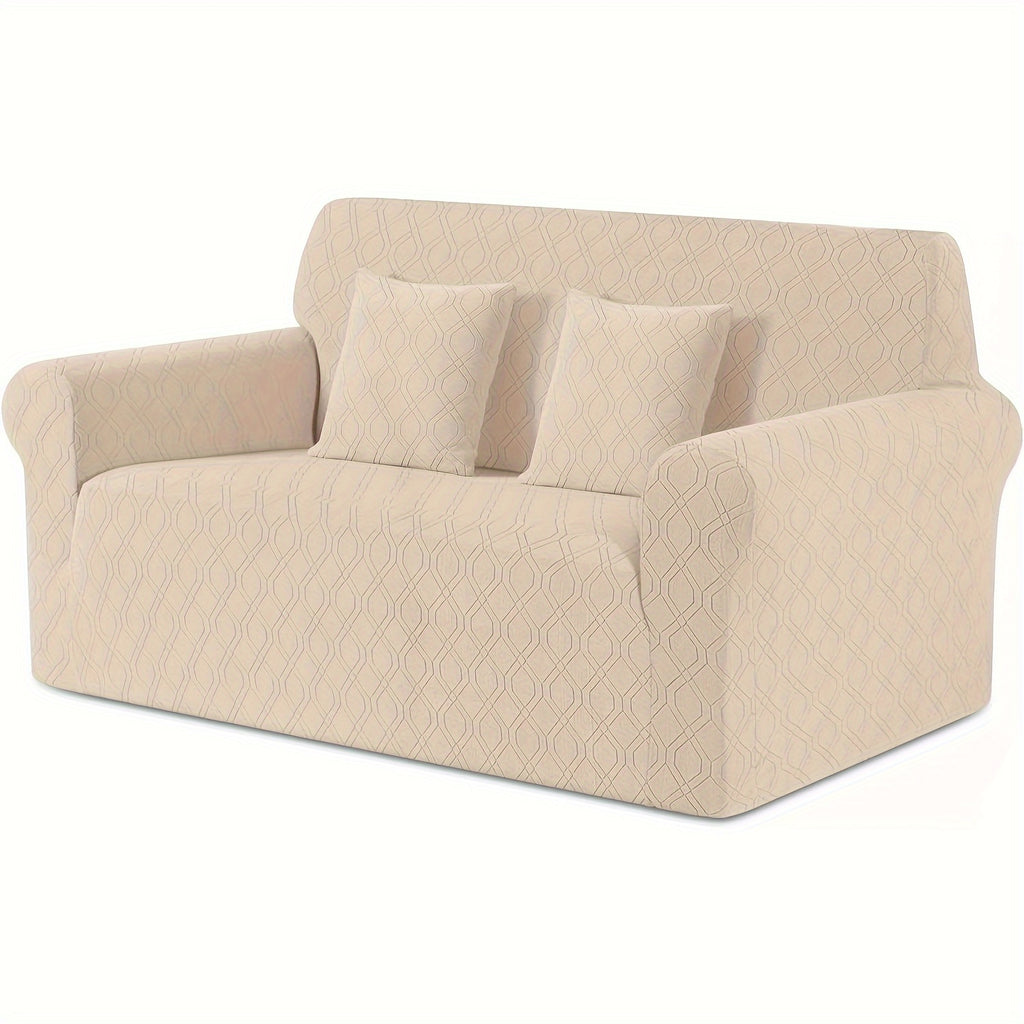Housse de canapé extensible en polaire jacquard antidérapante d'esprit vintage, mise en situation