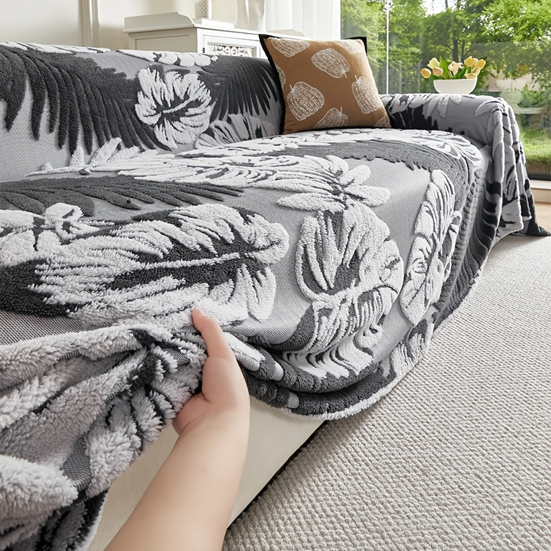 Housse de canapé en velours jacquard à motif tropical antidérapante, détail de la finition