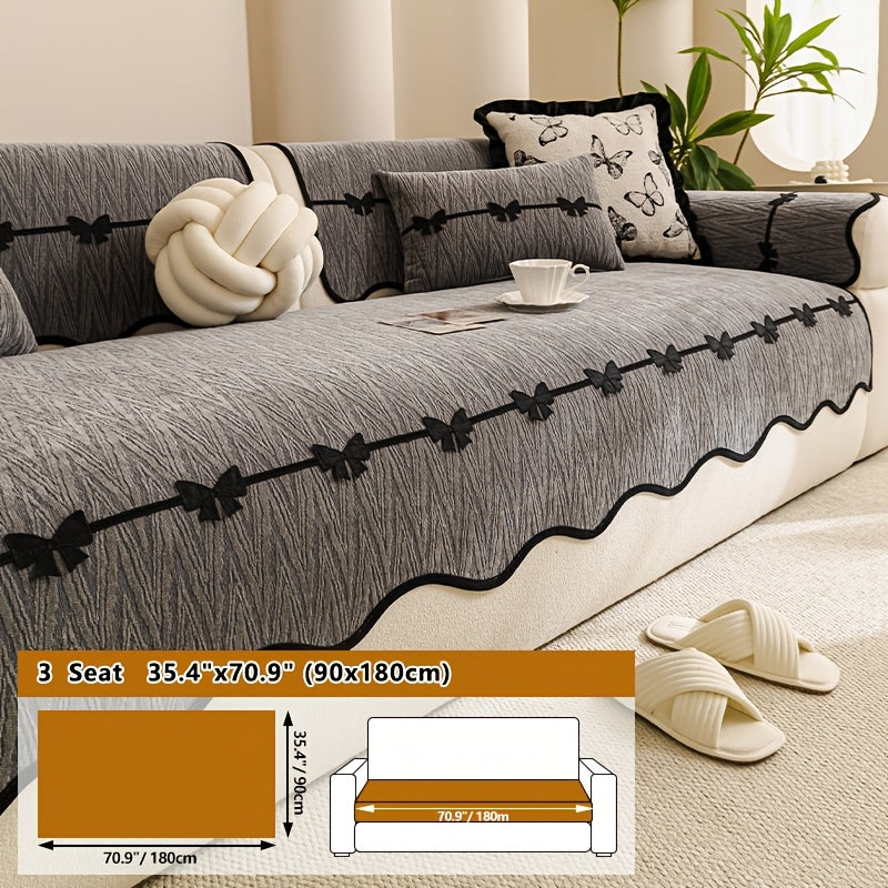 Housse de coussin en chenille en fils teints à motif vagues, autre coloris