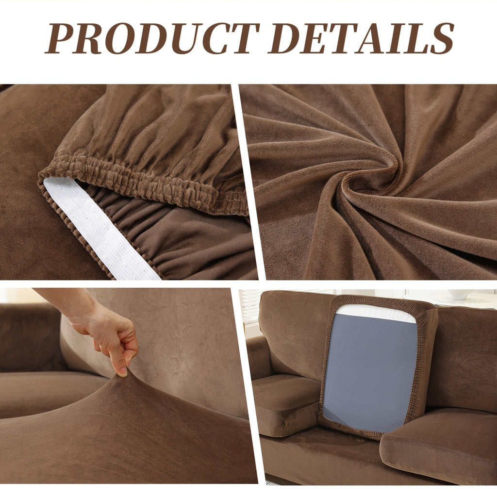 Housse de canapé extensible en velours anti-griffes, mise en situation