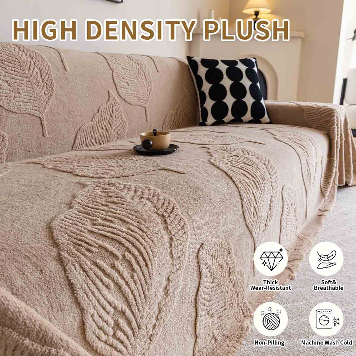 Housse de canapé en velours jacquard à motif feuillage, vue d'ensemble