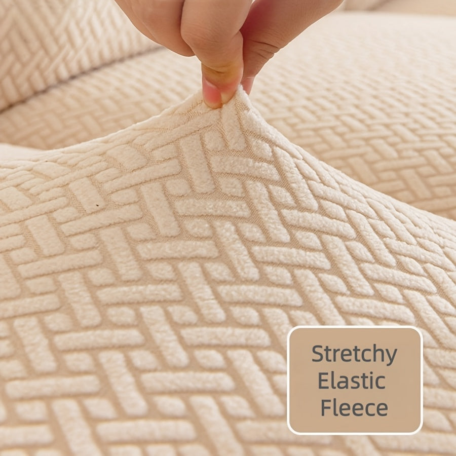 Housse de canapé extensible en polaire jacquard à motif géométrique