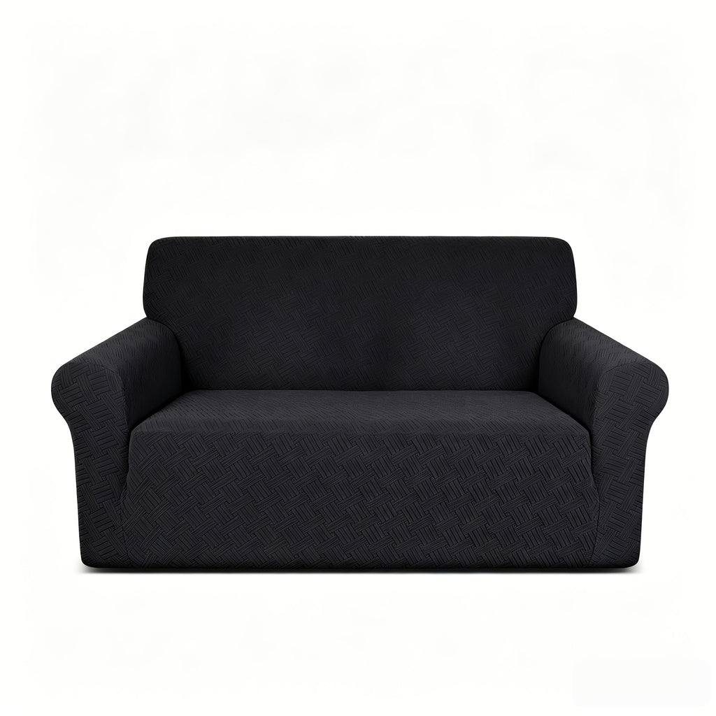 Housse de canapé extensible en polaire jacquard à rayures au rendu glamour, gros plan sur le tissu