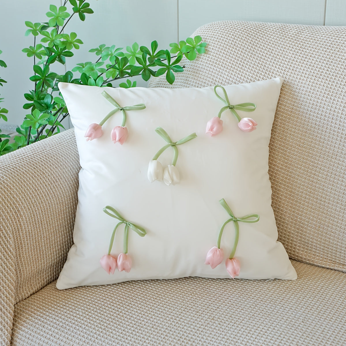 Housse de coussin en polyester à fermeture éclair — détail de la matière : polyester