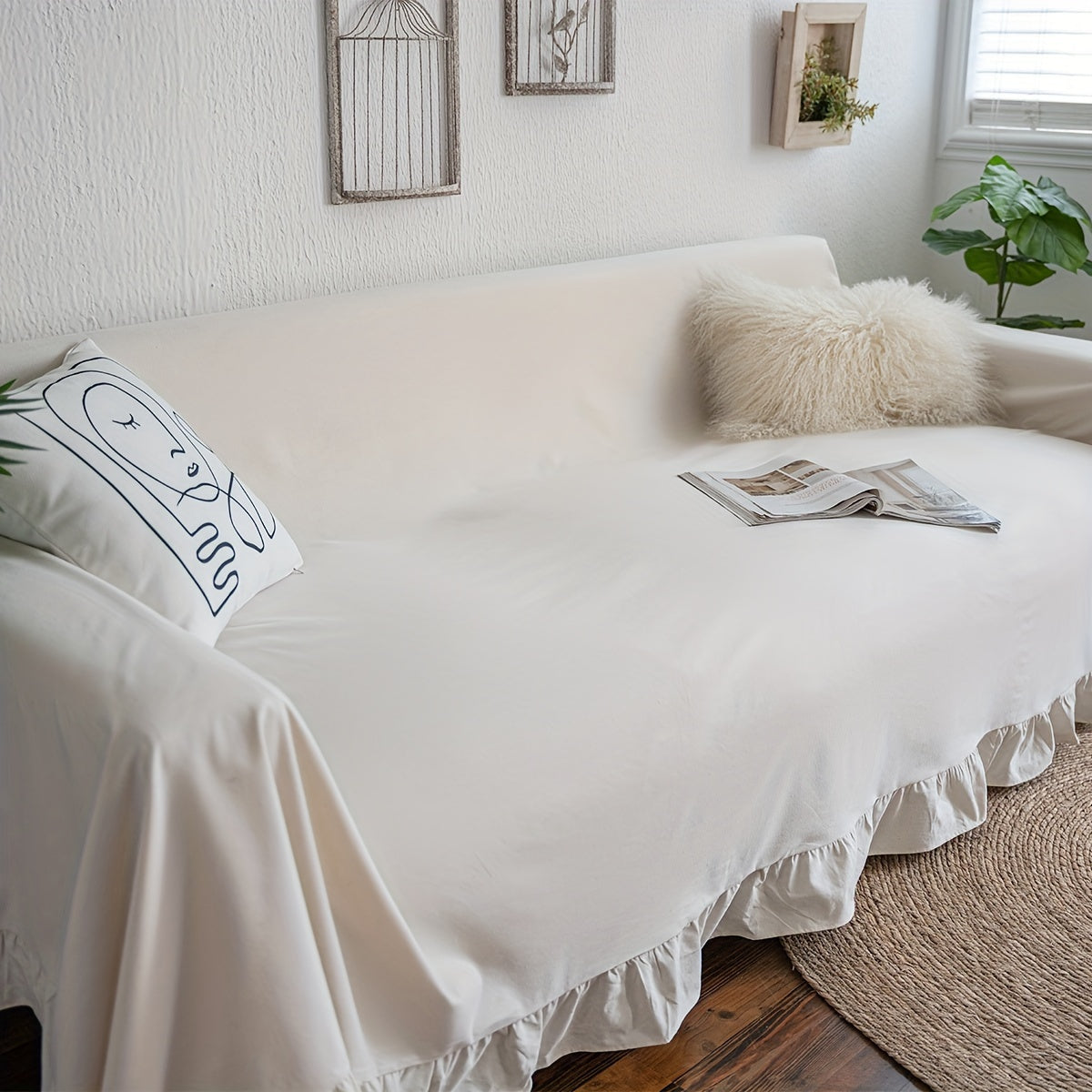 Housse de canapé en jacquard anti-griffes d'esprit vintage, mise en situation