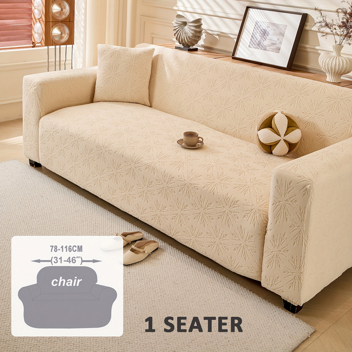 Housse de canapé extensible en polaire jacquard antidérapante d'esprit bohème, visuel produit
