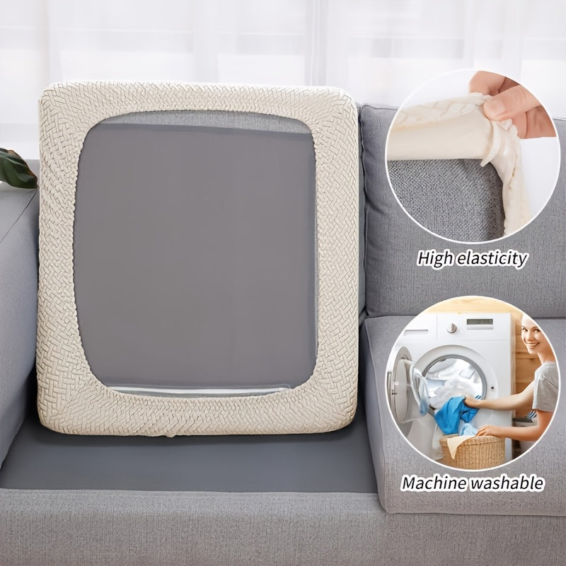 Housse de coussin extensible en jacquard en T, détail de l'ourlet
