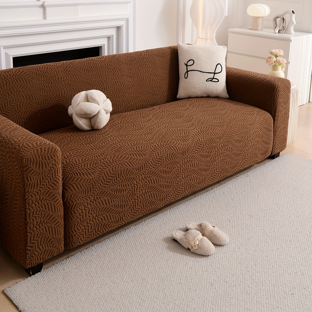 Housse de canapé épaisse extensible en polaire jacquard, gros plan sur le tissu