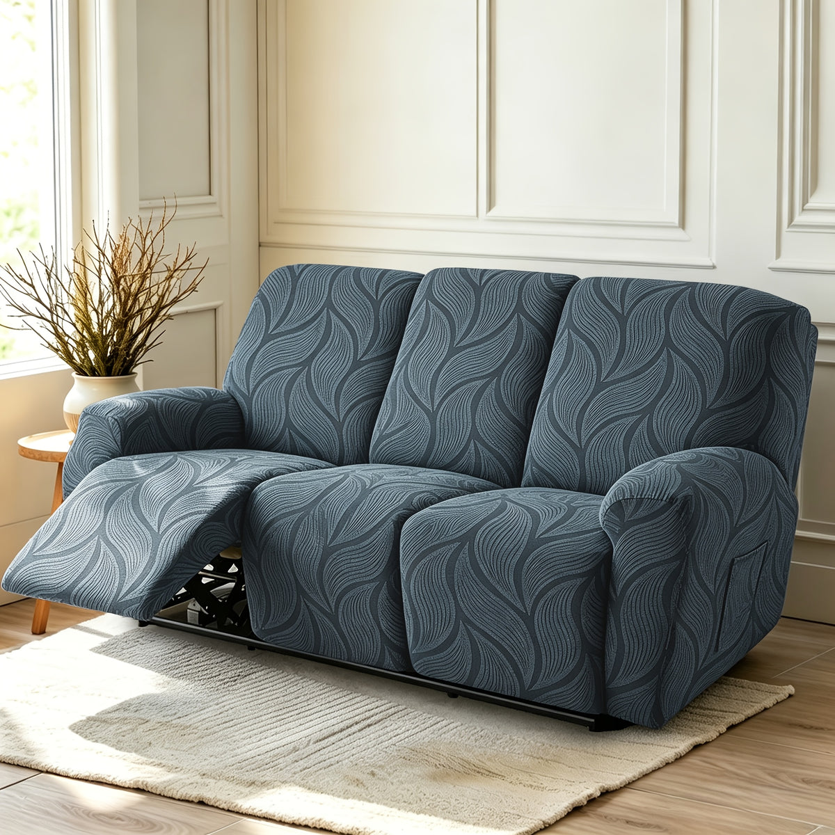 Housse de canapé extensible en polaire jacquard à motif feuillage, vue d'ensemble