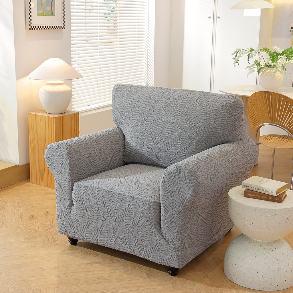 Housse de canapé extensible en polaire jacquard à rayures, vue d'ensemble