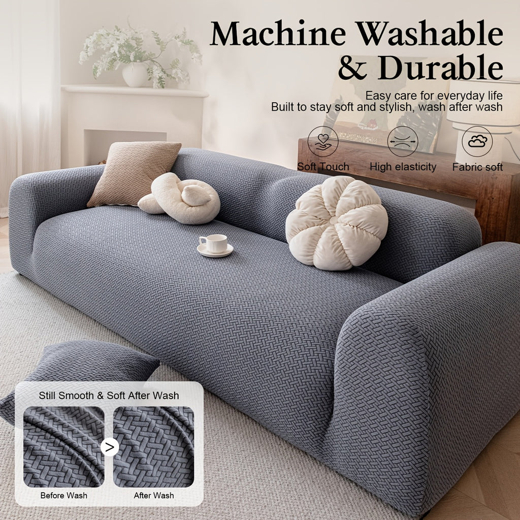 Housse de canapé extensible en polaire jacquard à carreaux, visuel produit