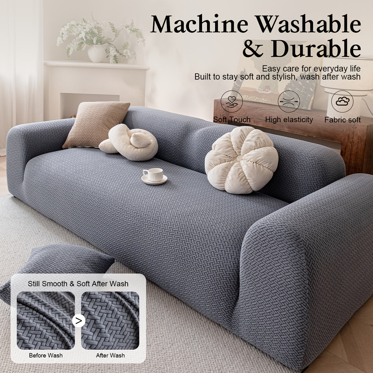 Housse de canapé extensible en polaire jacquard à carreaux, visuel produit