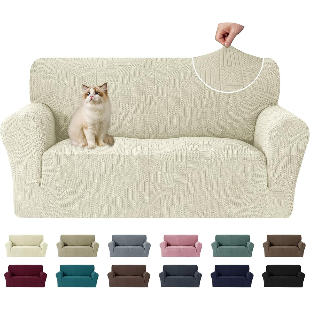 Housse de canapé légère en coton à rayures antidérapante — détail de la matière : coton Image