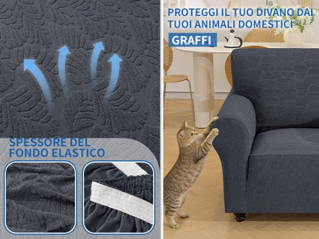 Housse de canapé extensible en jacquard à rayures, vue de dos