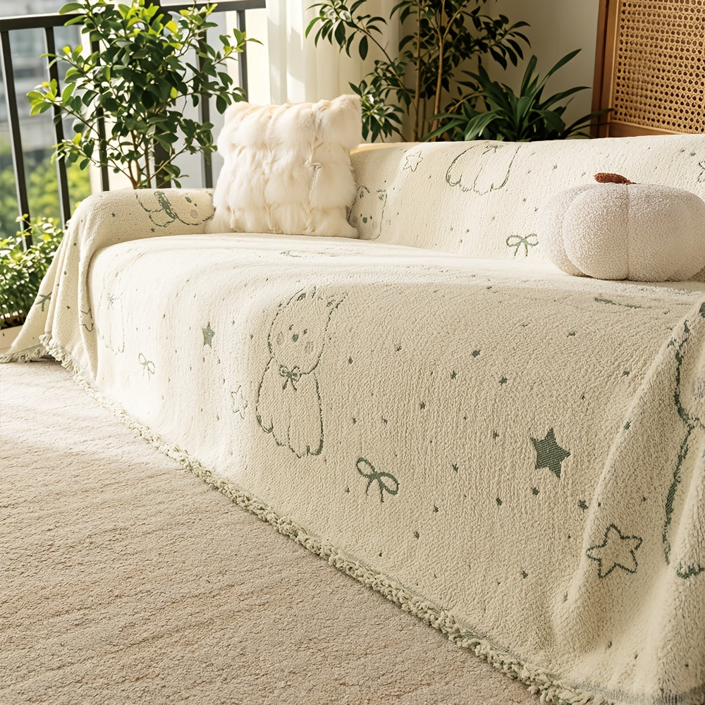 Housse de canapé en chenille jacquard à motif bohème à volants Image