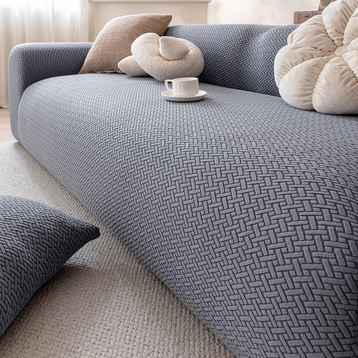 Housse de canapé extensible en polaire jacquard à carreaux Image