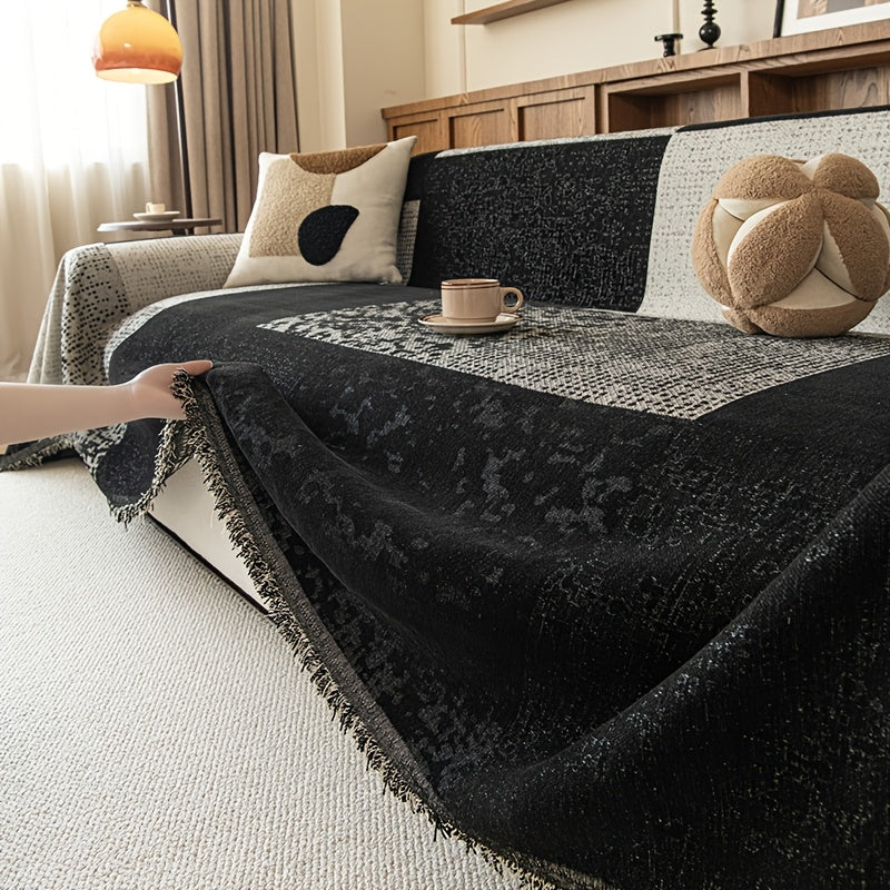 Housse de canapé en jacquard à rayures antidérapante d'esprit bohème, visuel produit