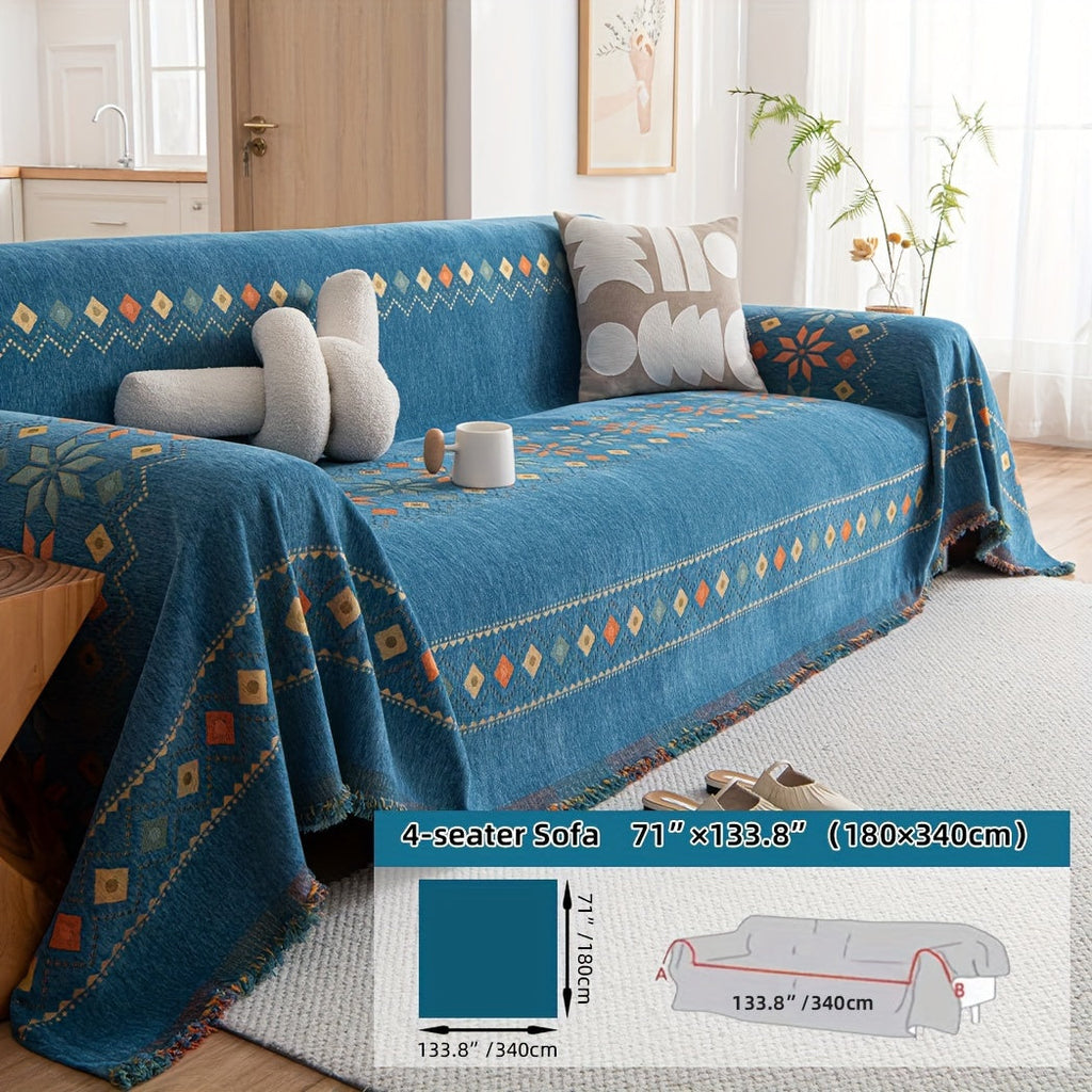 Housse de canapé en chenille, 5 coloris, mise en situation