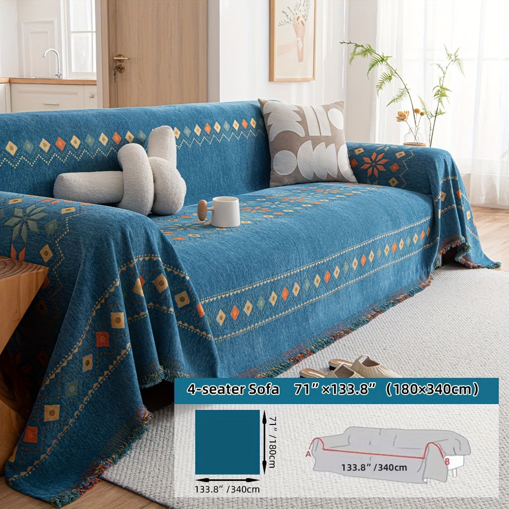 Housse de canapé en chenille, 5 coloris, mise en situation
