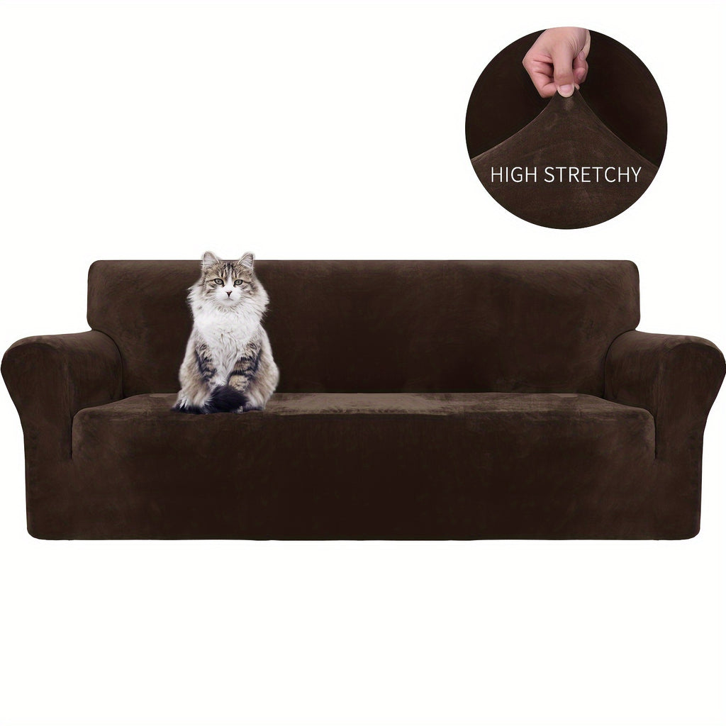 Housse de canapé extensible en velours jacquard antidérapante d'esprit vintage, mise en situation