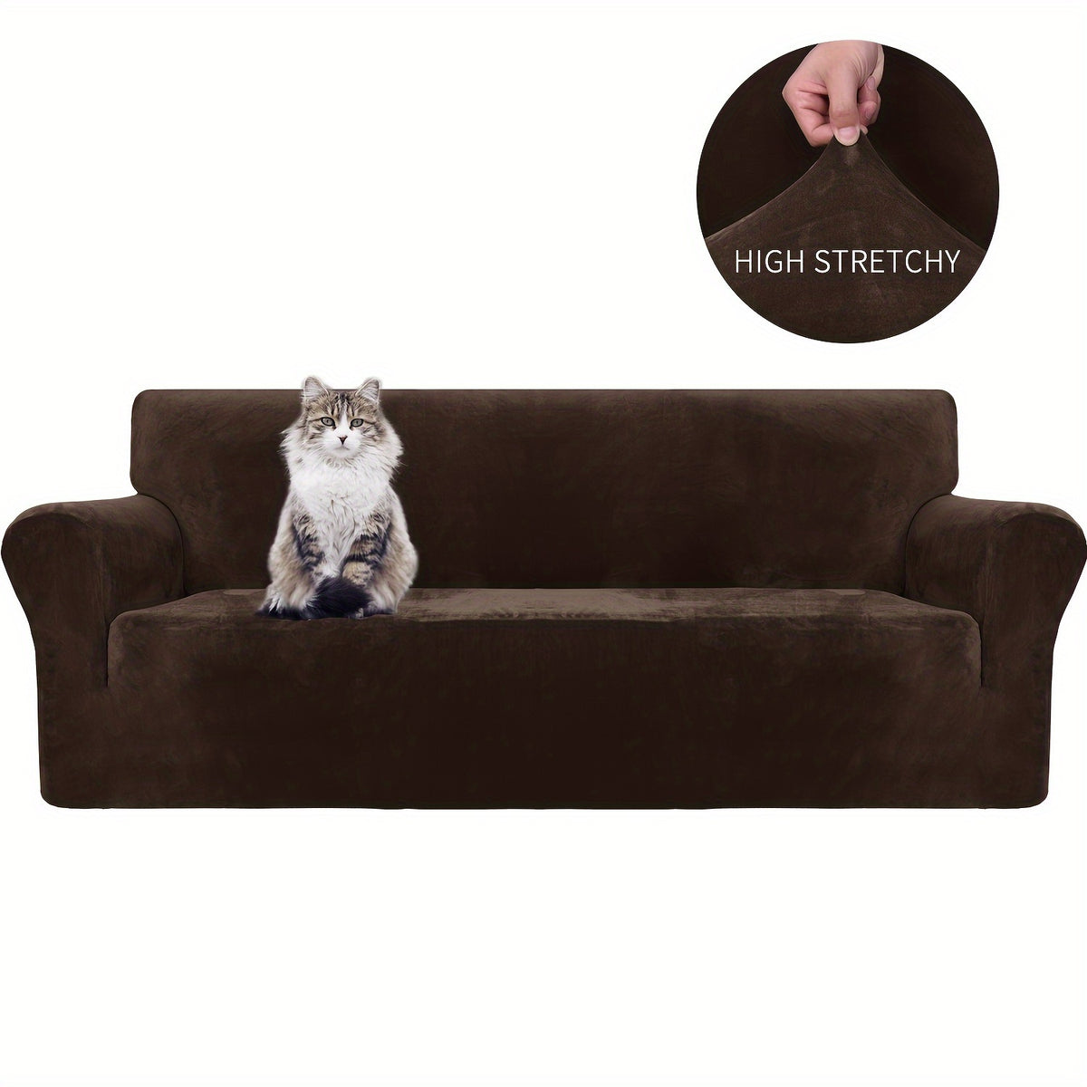 Housse de canapé extensible en velours jacquard antidérapante d'esprit vintage, mise en situation