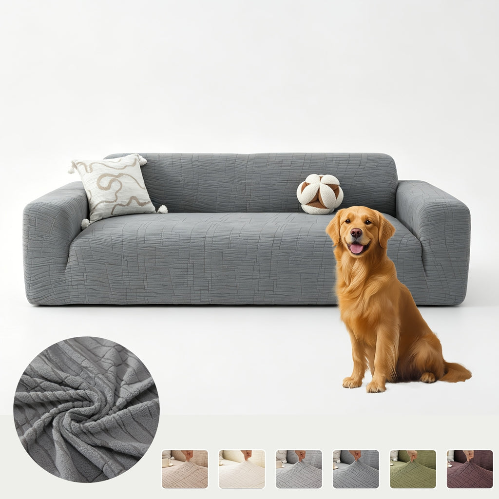 Housse de canapé extensible en polaire jacquard à motif géométrique, compatible fauteuil, canapé deux places, canapé trois places
