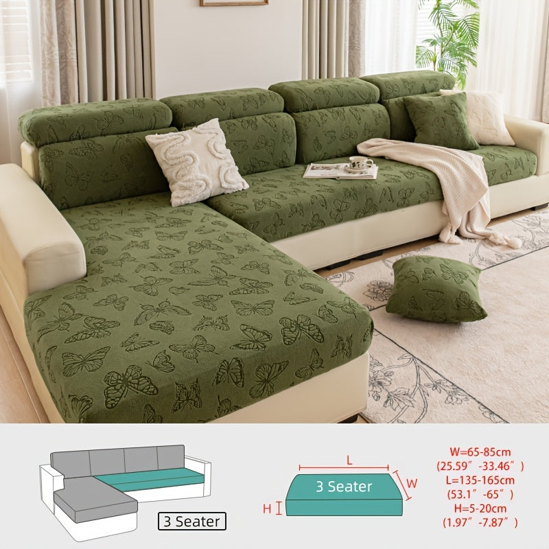 Housse de canapé extensible en polaire jacquard à rayures d'esprit bohème, détail de l'ourlet