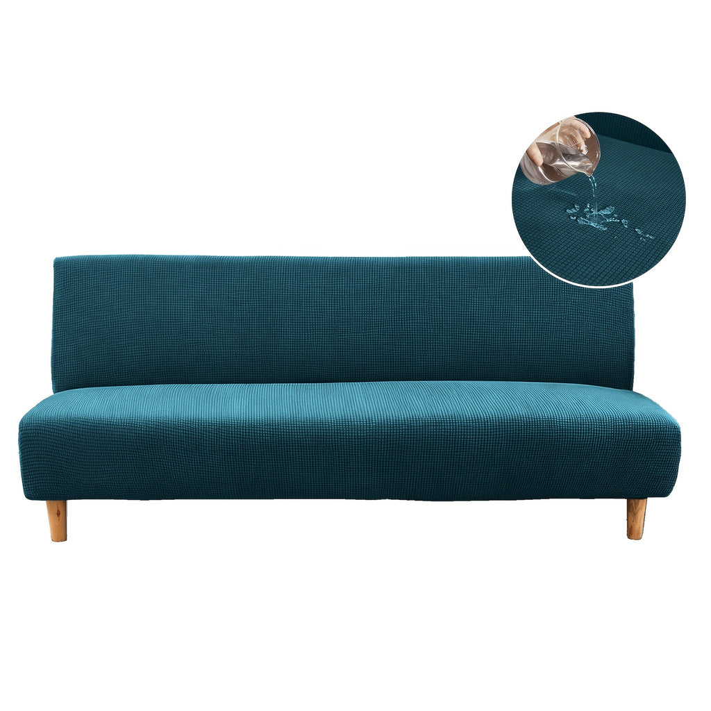 Housse de canapé extensible en polaire jacquard à carreaux sans accoudoirs, vue de dos