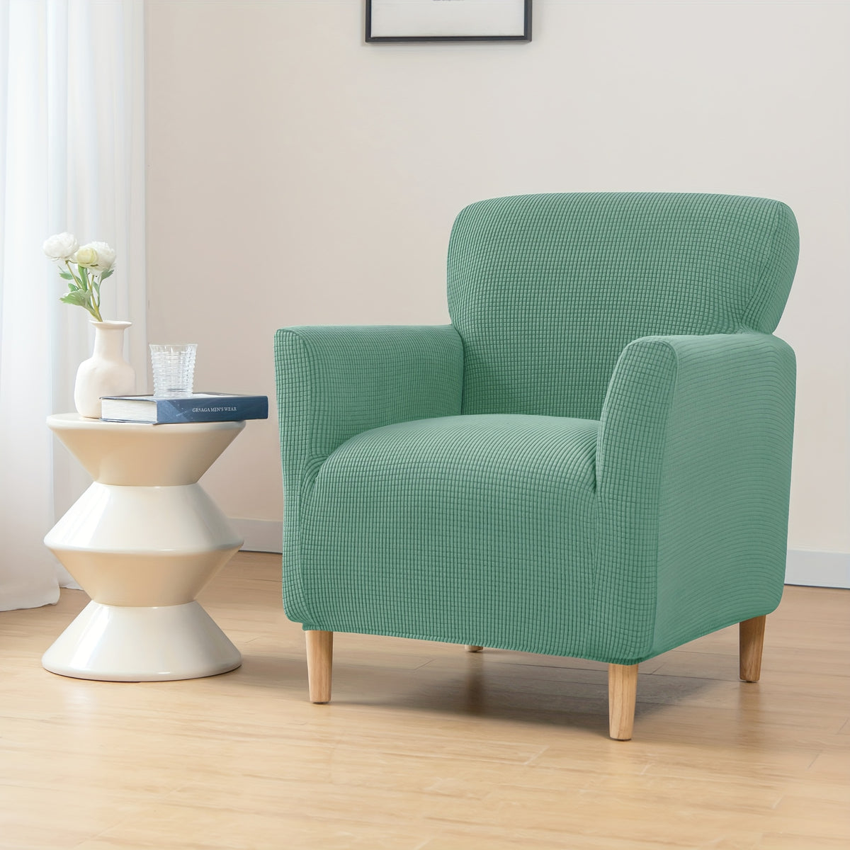 Housse de canapé extensible en velours côtelé pour fauteuil, gros plan sur le tissu