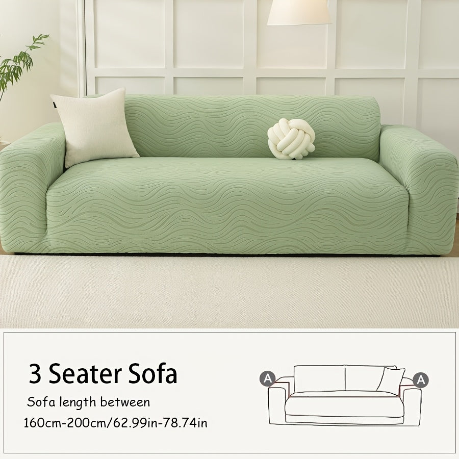 Housse de canapé extensible en polaire à motif vagues, tissu de 180 à 200 g/m²