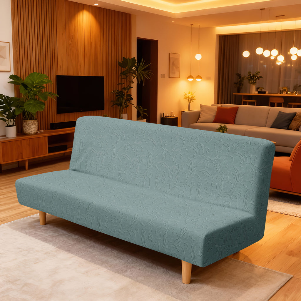 Housse de canapé épaisse extensible en polaire jacquard sans accoudoirs, gros plan sur le tissu
