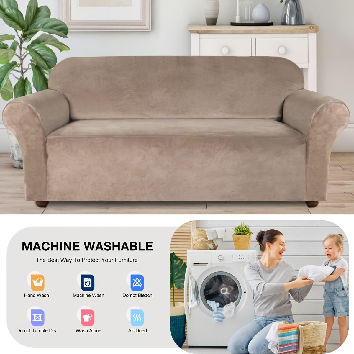 Housse de canapé épaisse extensible en velours, visuel produit