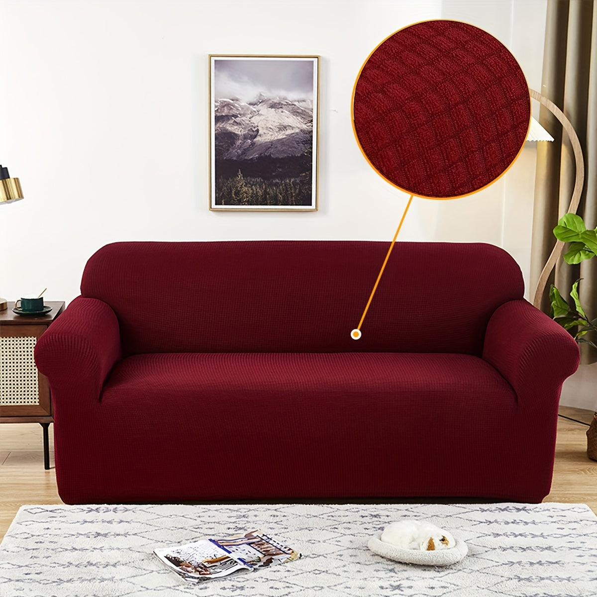 Housse de canapé épaisse extensible en polaire jacquard, gros plan sur le tissu