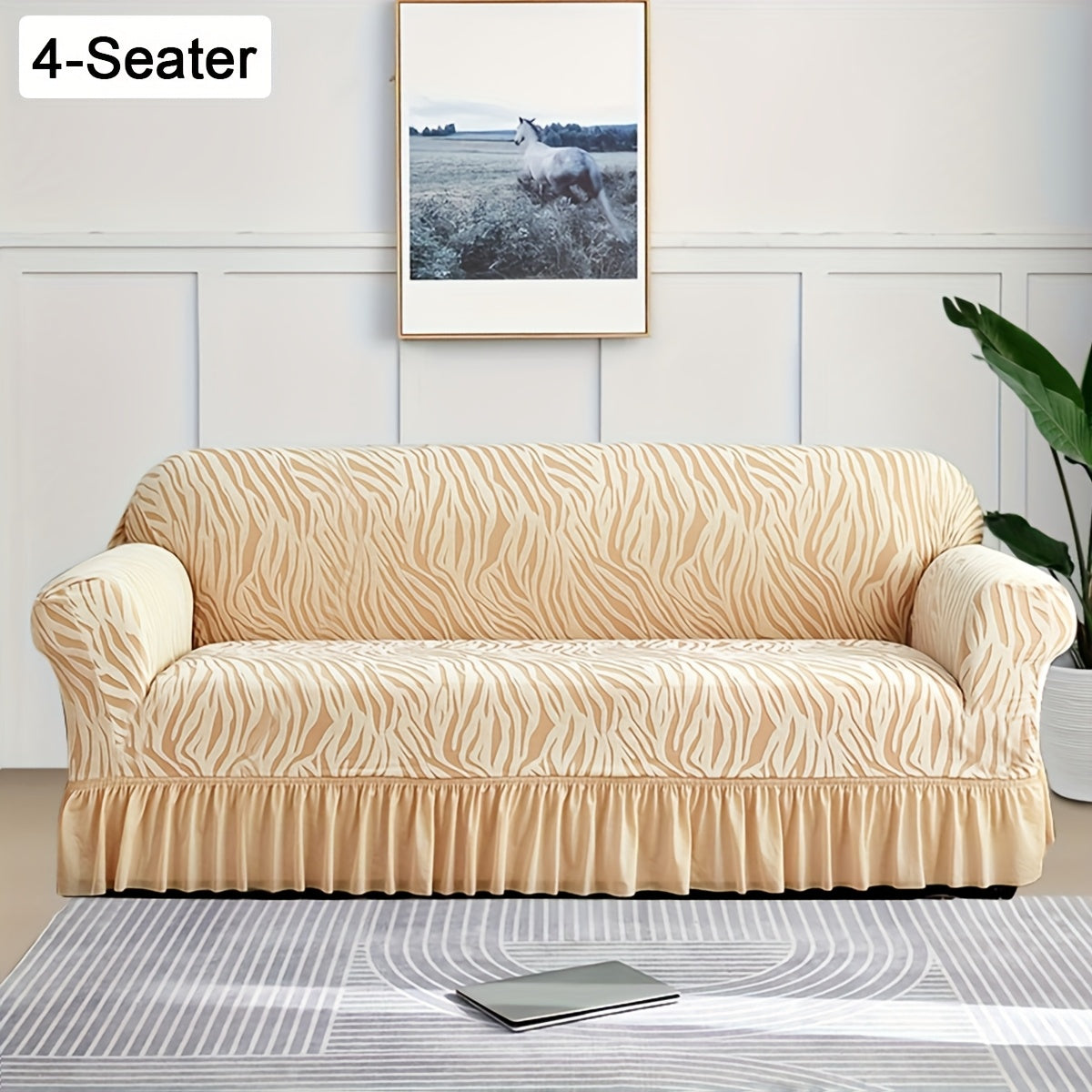 Housse de canapé extensible en jacquard, détail de l'ourlet