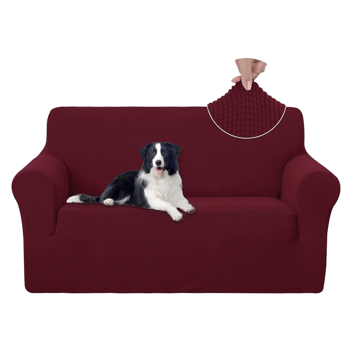 Housse de canapé extensible en polaire jacquard, détail de la finition