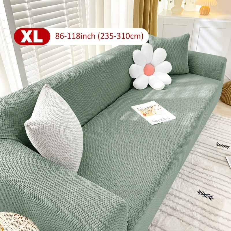 Housse de canapé extensible en velours côtelé jacquard en T, gros plan sur le tissu