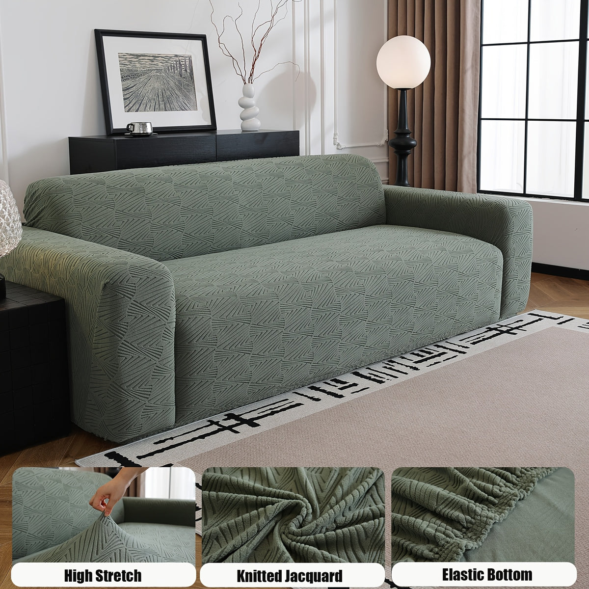 Housse de canapé épaisse extensible en polaire jacquard antidérapante — détail de la matière : polaire