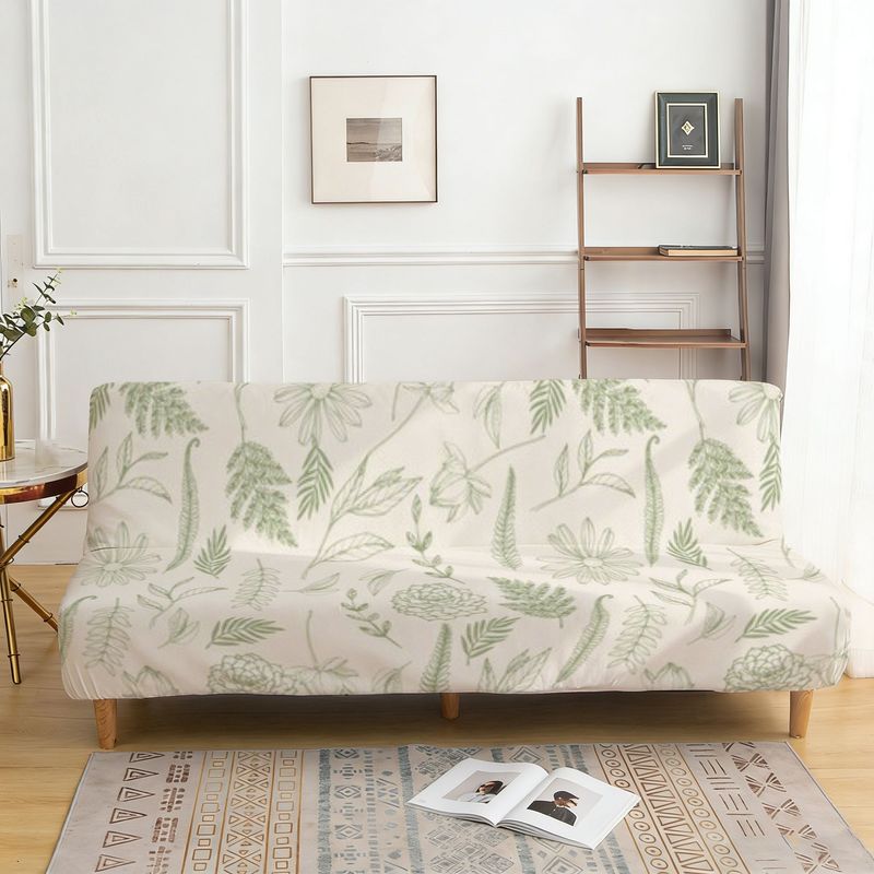 Housse de canapé extensible en fibre de lait à motif feuillage sans accoudoirs — détail de la matière : fibre de lait Image