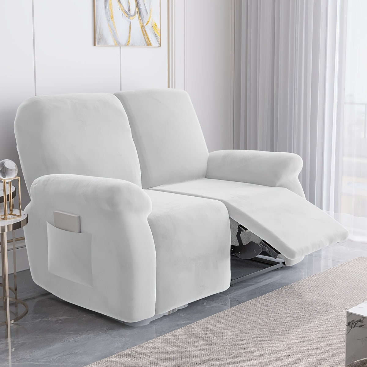 Housse de canapé épaisse extensible en velours, gros plan sur le tissu