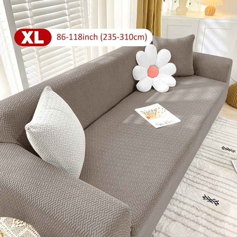 Housse de canapé extensible en velours côtelé jacquard en T, détail de la finition
