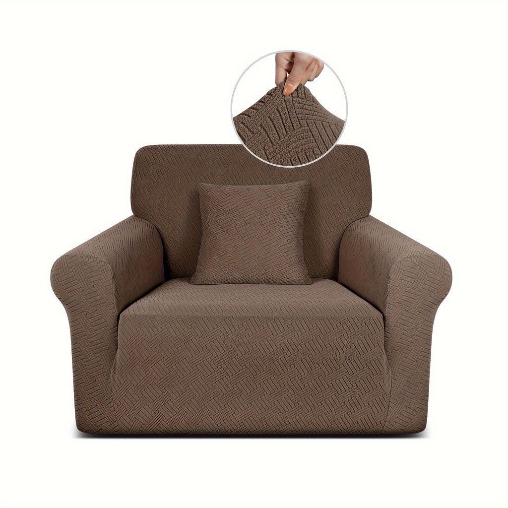 Housse de canapé épaisse extensible en polaire jacquard, détail de l'ourlet