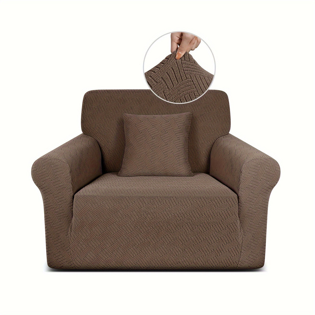 Housse de canapé épaisse extensible en polaire jacquard, détail de l'ourlet