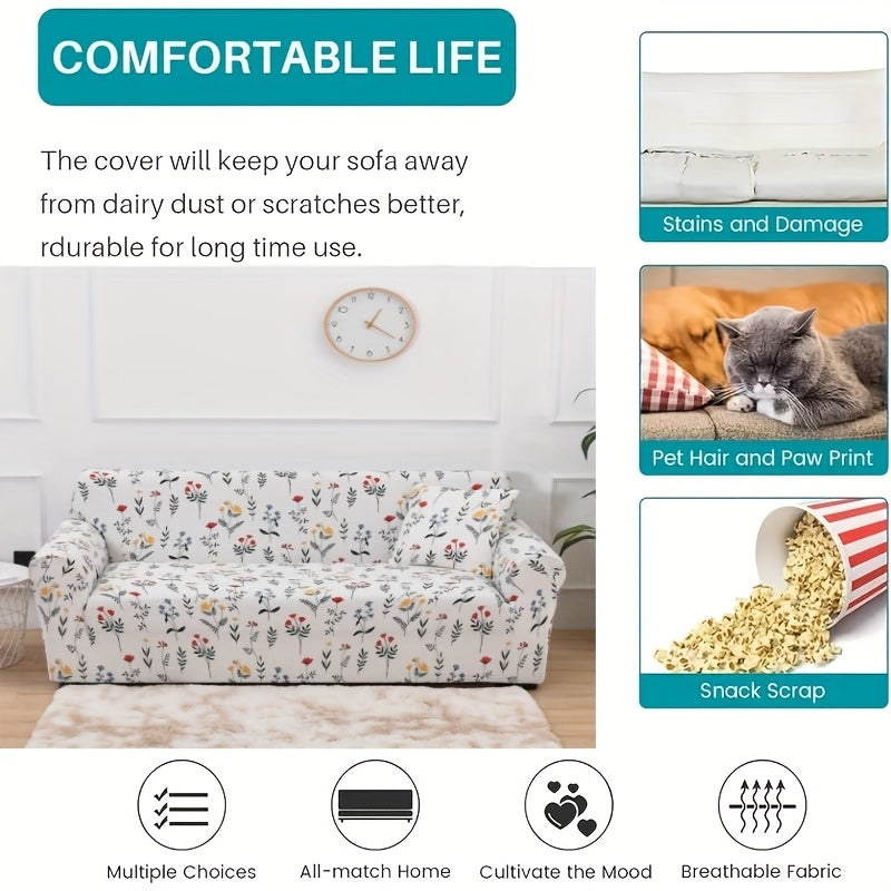 Housse de canapé en fibre de lait en fils teints à motif fleuri, autre coloris