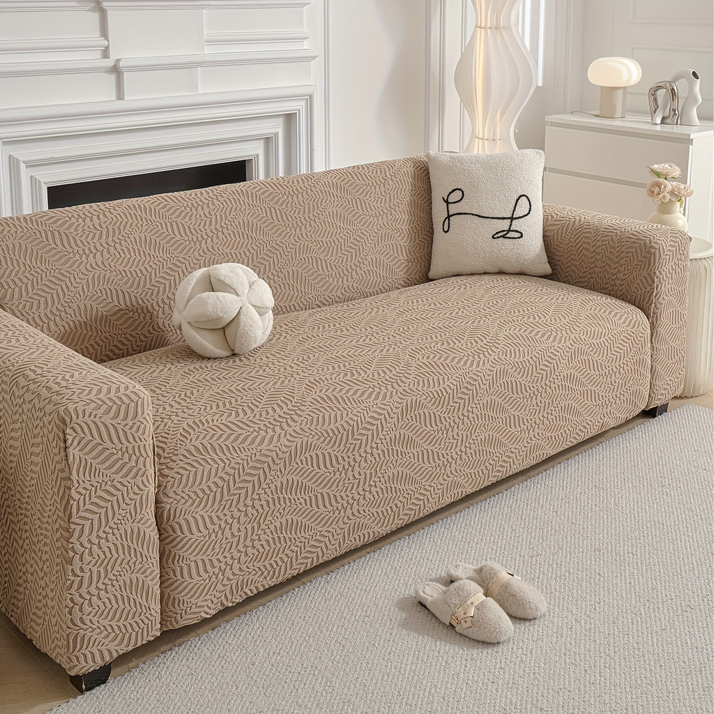 Housse de canapé épaisse extensible en polaire jacquard anti-griffes, mise en situation