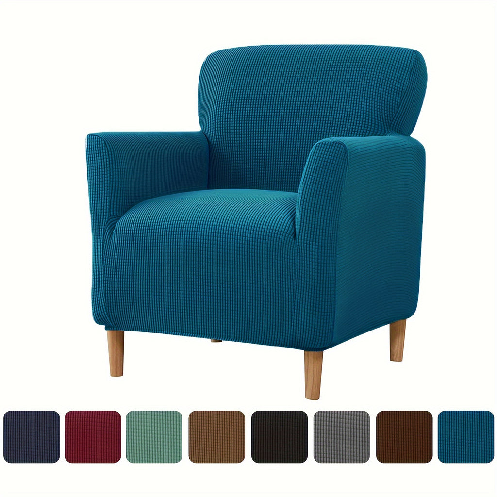 Housse de fauteuil extensible en polaire jacquard antidérapante, détail de la finition