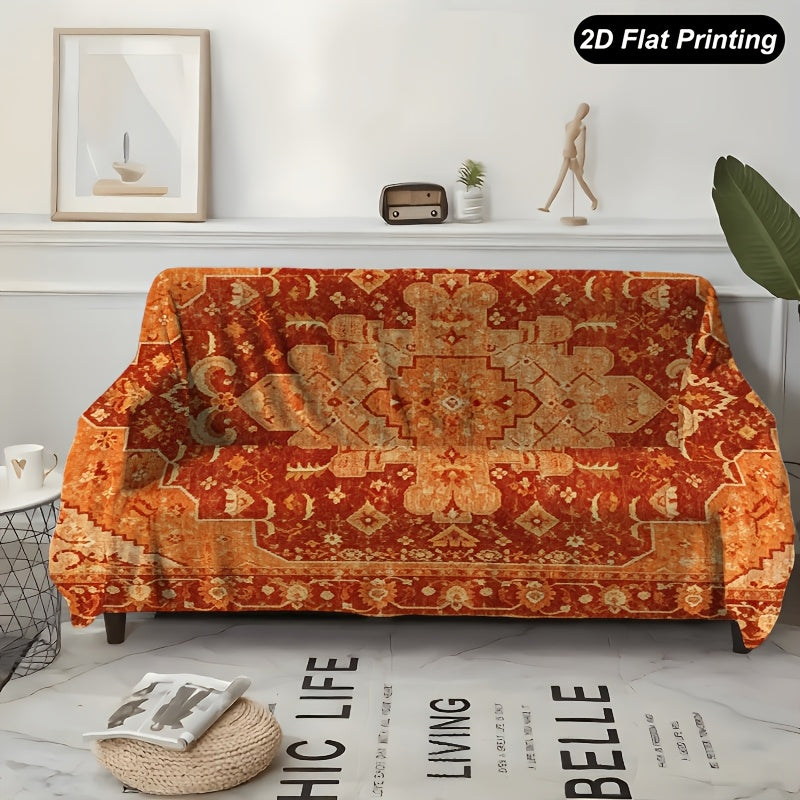 Housse de canapé épaisse en peluche à motif fleuri d'esprit vintage