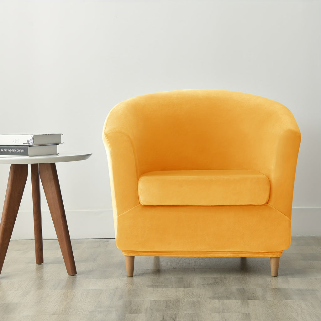 Housse de canapé extensible en velours à housses séparées pour fauteuil, vue de dos