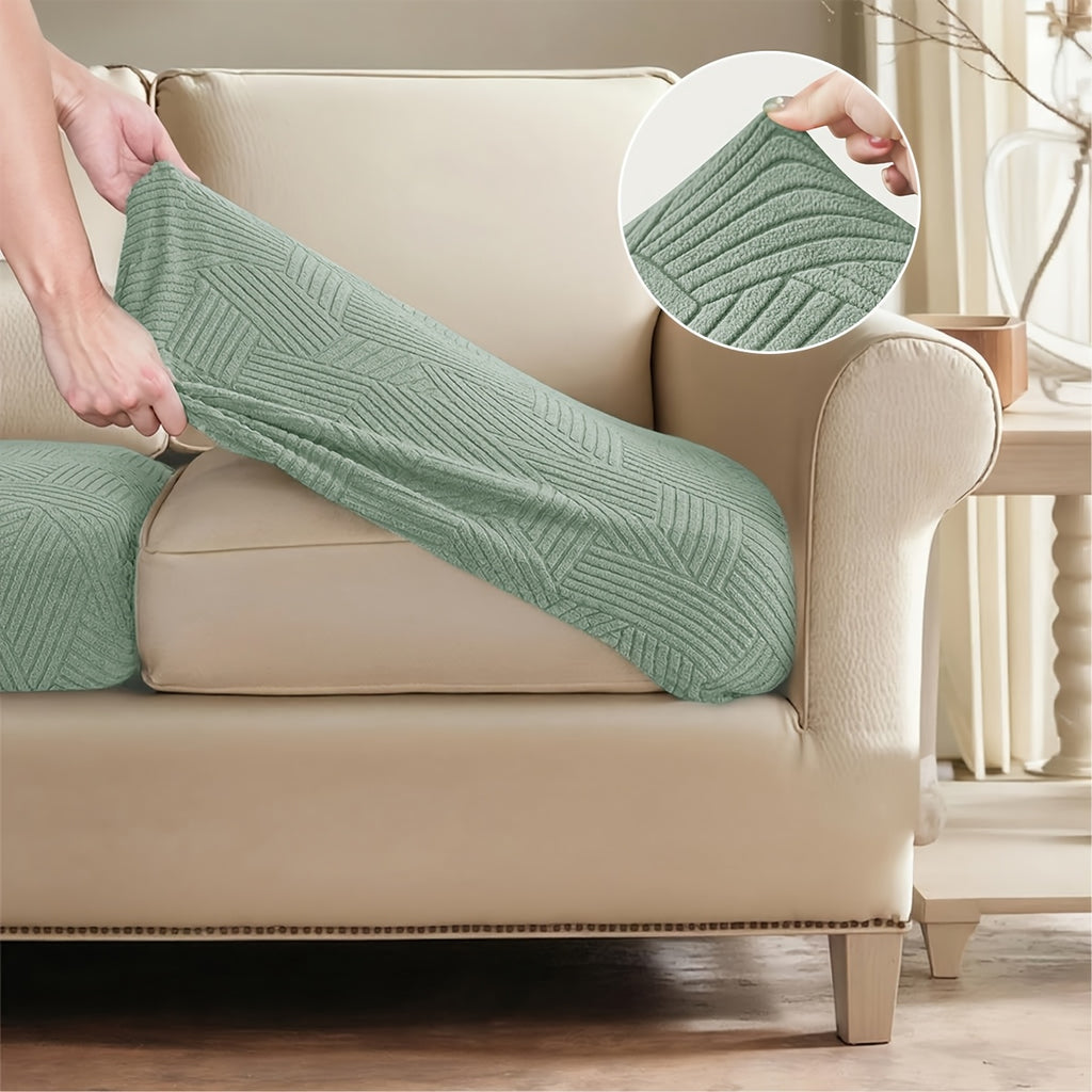 Housse de canapé extensible en polaire jacquard à motif géométrique, visuel produit